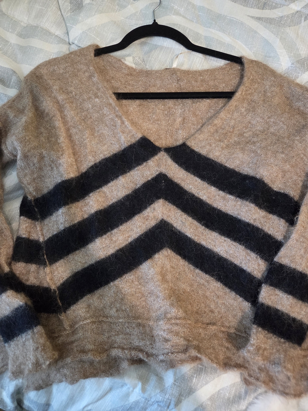 Free People V-Neck Chevron Alpaca And Nylon Blend Sweater in Brown and Black